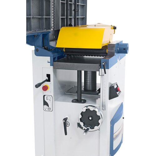Solid thicknessing table with spindle guide and support for accurate planing of board, slats, planks etc. 