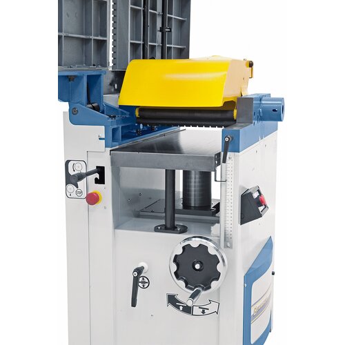 Solid thicknessing table with spindle guide and support for accurate planing of board, slats, planks etc. 