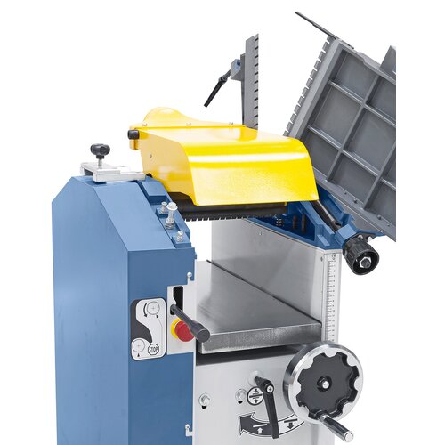 Cast iron thicknessing table with center column and clamping, for planing of workpieces up to 190 mm in height.