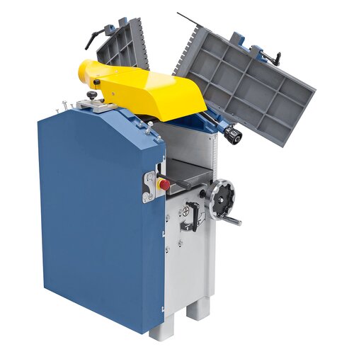 Die hochklappbaren Abrichttische ermöglichen beim Dickenhobeln ein optimales und sicheres Arbeiten, auch bei kurzen Werkstücken 