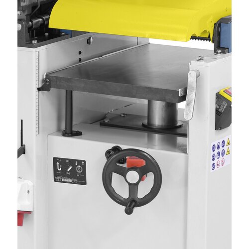 Solid thicknessing table with spindle guide and support for accurate planing of boards, planks and slats.
