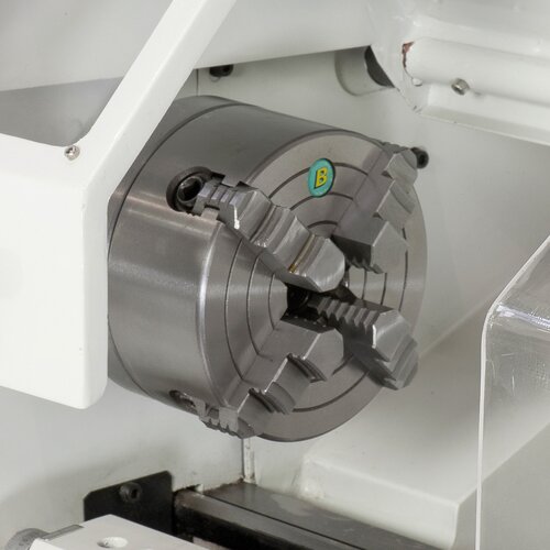 Independent chuck (optional accessory) allows clamping  of irregular shaped workpieces. 