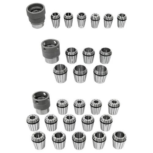 10 stk. ER 20 spændetænger (3 - 12 mm) eller 20 stk. ER 40 spændetænger (13 - 32 mm) er en del af leveringsomfanget.