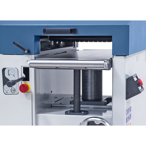 Solid thicknessing table with spindle guide and support for accurate planing of board, slats, planks etc. 