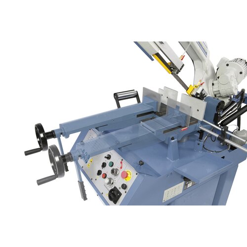 Quick clamp vice can be adjusted for double mitre cutting.