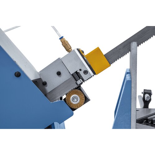 Sägebandführung über kombiniertes Rollen- Backenführungssystem mit Hartmetalleinsätzen