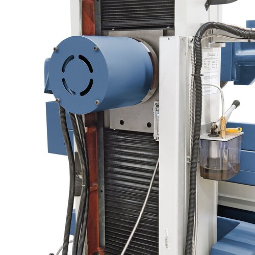 Polished flat guide allows precise feed of grinding head.