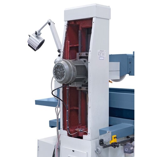 Polished flat guide allows precise feed of grinding head.
