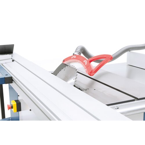  The up to 45º tiltable saw unit can be set for cutting heights of up to 100 mm by using the handwheel.