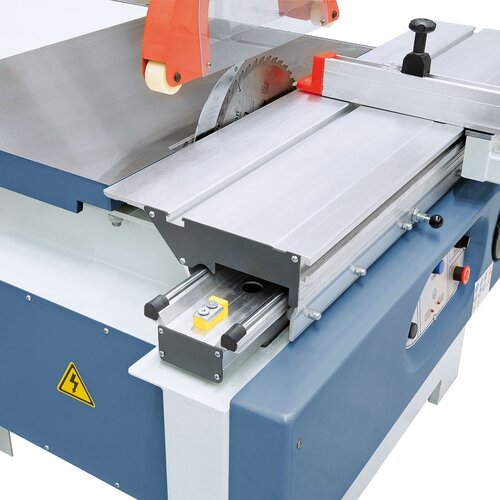 The amply sized sliding table runs smoothly and maintenance-free on hardened prism-shaped guide.