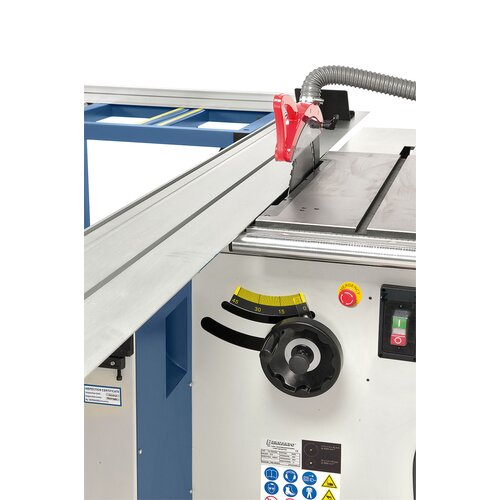 Practically positioned handwheel guarantees quick and easy sawblade height adjustment.