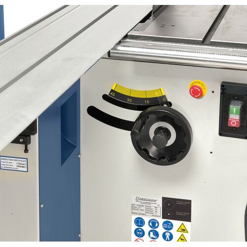 Practically positioned handwheel guarantees quick and easy sawblade height adjustment. 