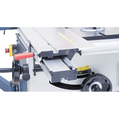 The sliding table features a generous size and runs smoothly on hardened prism guide ways.