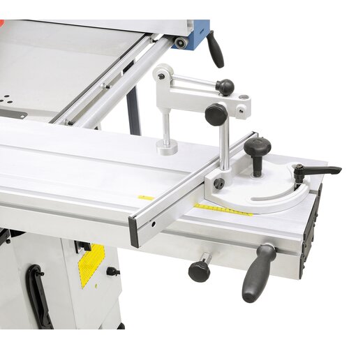 T-slot in sliding table allows mounting of mitre fence and end stop.