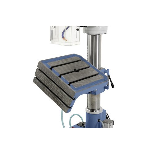 Solid work table, turn- and tiltable, for universal clamping possibilities.