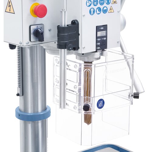 Height adjustable chuck guard and micro switch guarantees high safety standards.