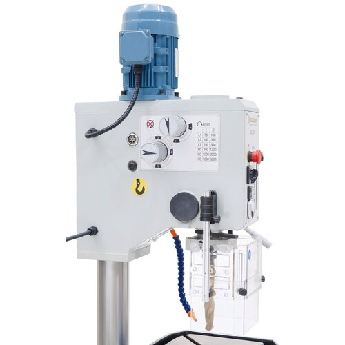 Protective cover in accordance with CE-standards, adjustable to various drill bit sizes.