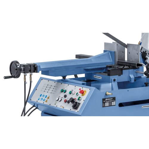 Verschiebbarer Schraubstock, Klemmung erfolgt manuell oder hydraulisch.