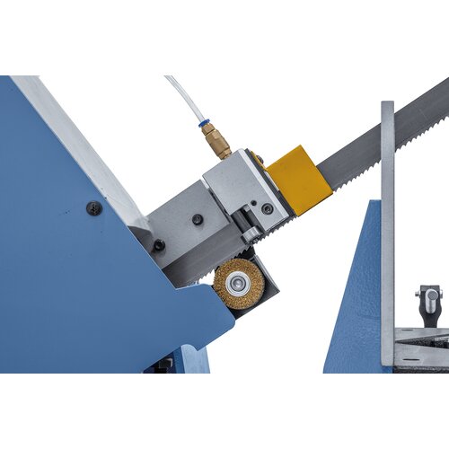 Sägebandführung über kombiniertes Rollen- Backenführungssystem mit Hartmetalleinsätzen
