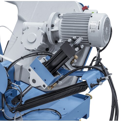 Serienmäßig mit Hydraulik-Absenkzylinder für  stufenloses Absenken des Sägebügels und  automatischer Endabschaltung nach  Materialdurchschnitt.
