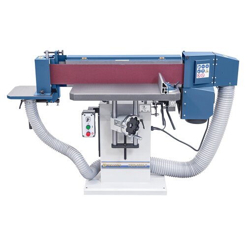 Height adjustable work table  ensures optimal use of  sanding belt width. 