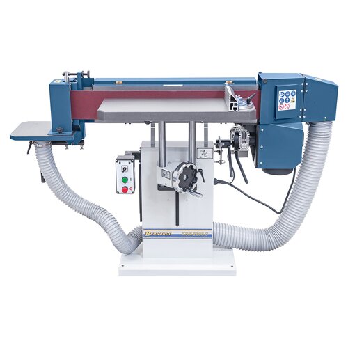 Height adjustable work table  ensures optimal use of  sanding belt width. 