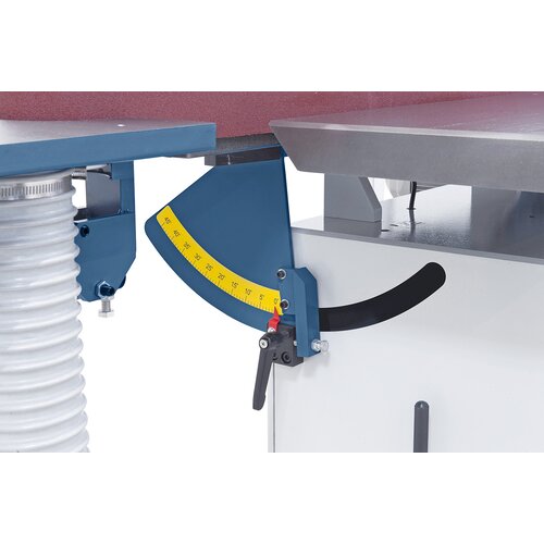 Tiltable sanding unit (90º to 45º) with adjustable end stop at 90º.