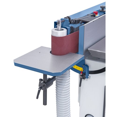 Height adjustable support table with extraction unit allows for sanding of contours at the reverse roller.