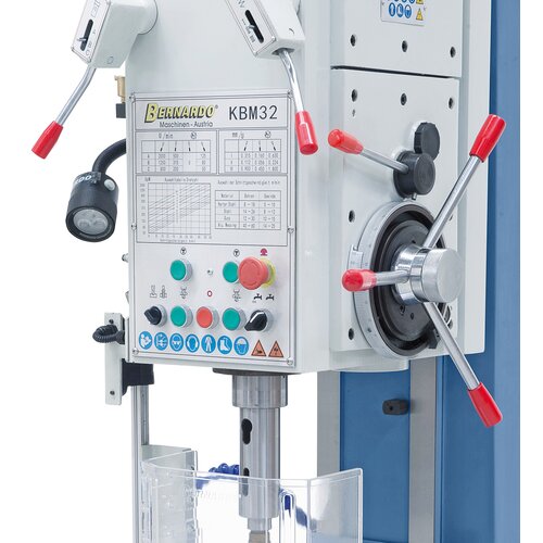 Clearly arranged drill head features various switches and control elements