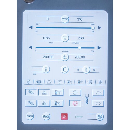 Large touchscreen for all settings, such as speed, drilling, left and right turning, height adjustment of work table,….