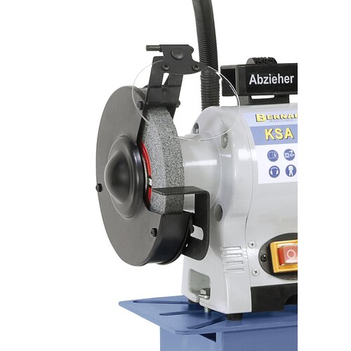 Complete with roughing weel, adjustable workpiece support, safety cover fully closed at sides and eye protection.
