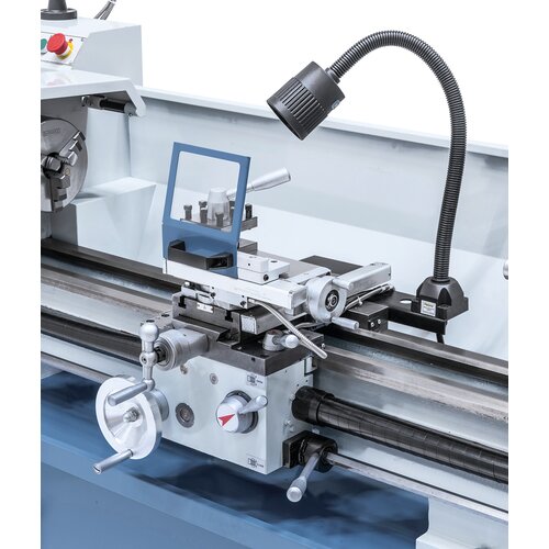 Lettgående slede med øvre støtte og firdobbelt stålholder, håndhjul med   justerbar metrisk finjustering