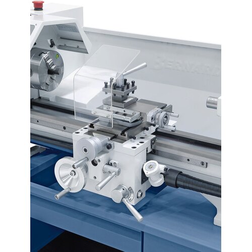 Smoothly-running apron with top support and 4-way tool post holder, handwheels with adjustable metric scale