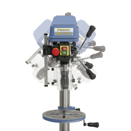 Drill head features stepless tilting device ranging from -90º to +45º.