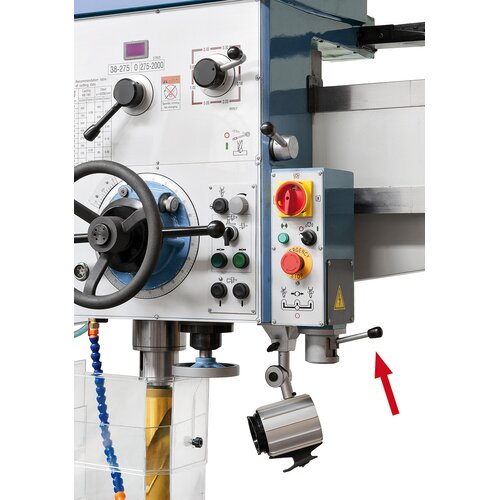 Pilot switch on underside of drill head allows for change of spindle rotation/ spindle engage- or disengagement.