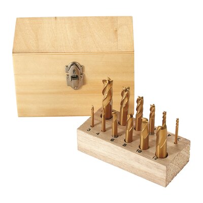 12 pcs. HSS TiN-coated end mills, 3 - 12 mm