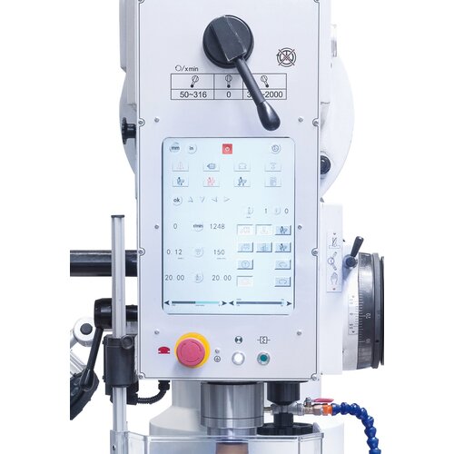 Large touchscreen for all settings, such as speed, drilling / thread cutting, height adjustment of support arm,….