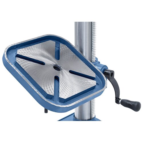 Drill table tilts -45° to +45° and swivels 360° around the column