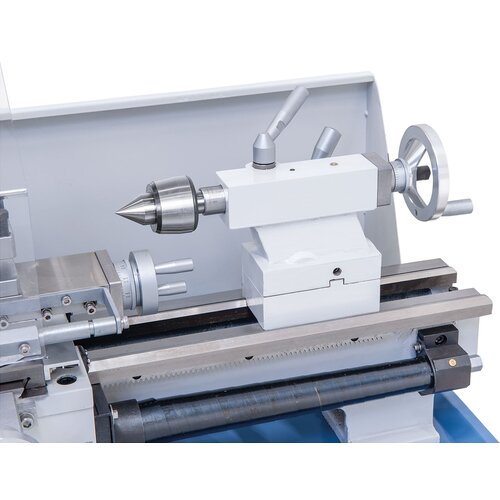 Tailstock featuring single lever clamping can be adjusted for taper turning. Live center available on request.