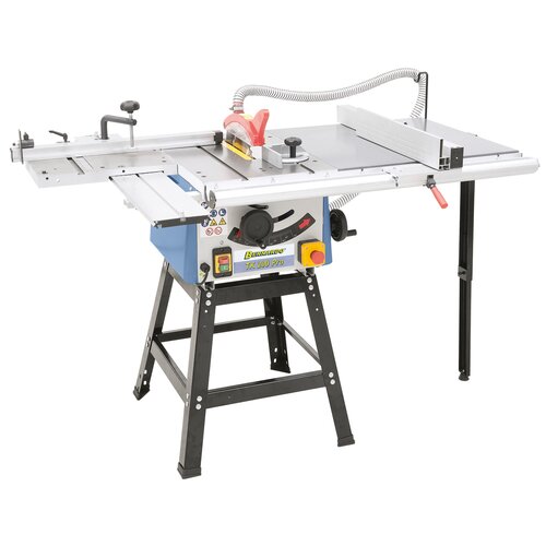 Picture TK 250 PRO with optional roller table, extension table and open stand.