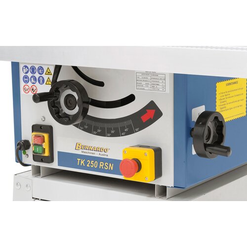 Ergonomically arranged handwheels on machine body allow for adjustment of saw unit.