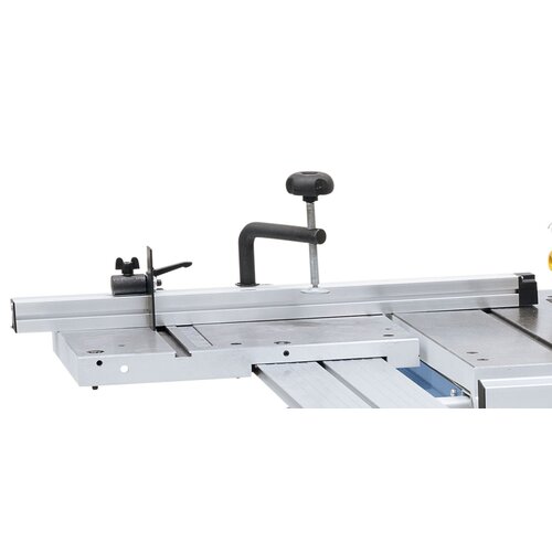 Aluminium fence with end stop and downholder is part of standard equipment.