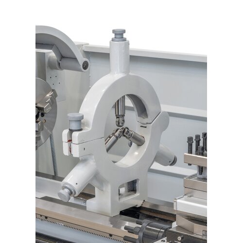 Steady rest to support long and thin workpieces.