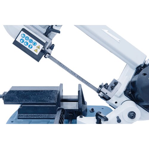 Bandsaw blade guiding can be adjusted to the width of material. 